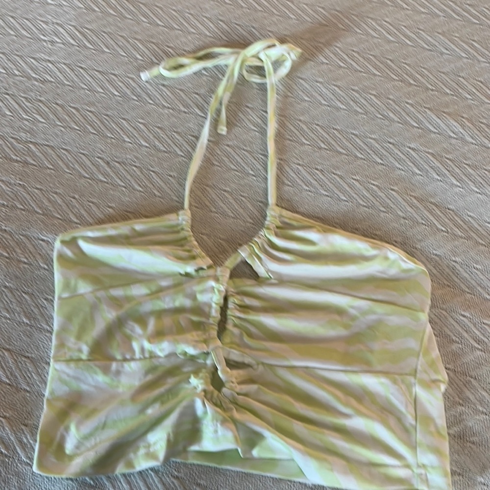 Light green and white halter crop top. Size S.